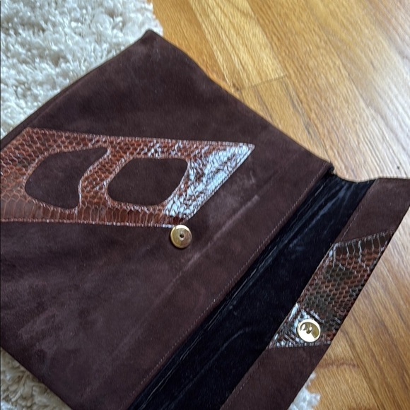Vintage Ruth Saltz Brown Suede Leather Envelope Clutch Purse Handbag - Picture 4 of 6